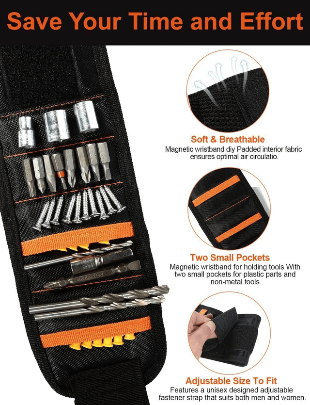 Magnetic Wristband 15 Powerful Magnets Belt for Holding Tools Nails Drill bits